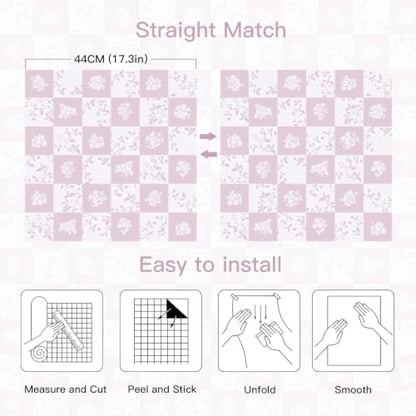 Contact Paper Checkered Wallpaper Modern Peel and Stick Wallpaper (17.3" x 78.7" / Pink and White)