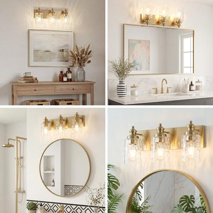 3 Light Bathroom Light Fixtures with Water Ripple Glass (Gold / 3-light)