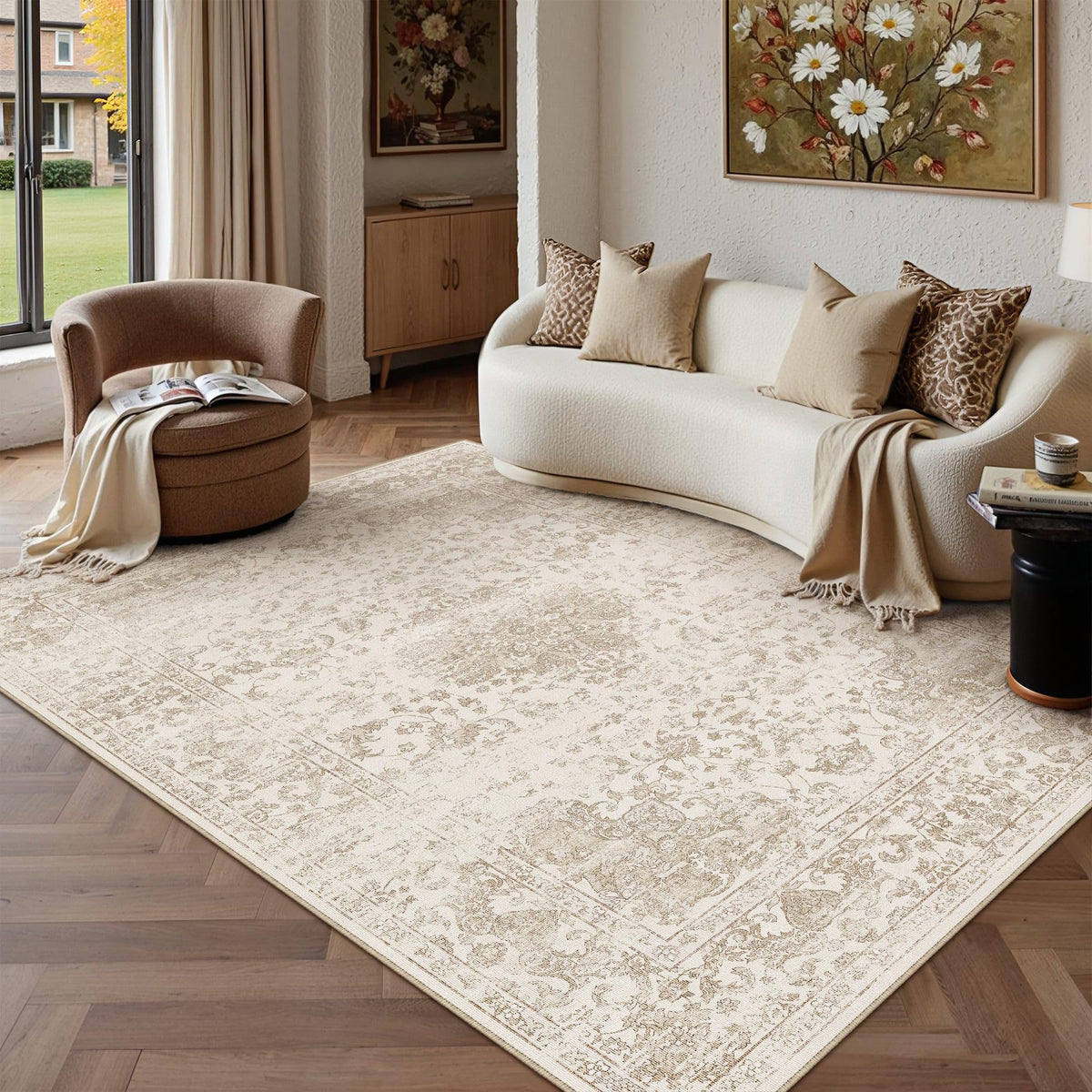 Light Brown 5x7 Area Rug Washable for Living Room (Y| Light Brown / 5' x 7' (Rectangular))