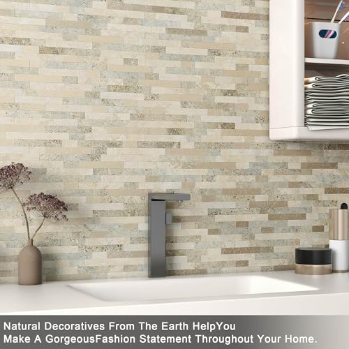 Marble Peel and Stick Backsplash Stick Tiles Subway Brown 10pcs (Autumn Brown)