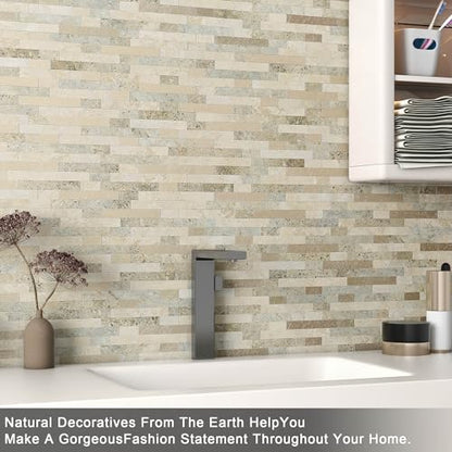 Marble Peel and Stick Backsplash Stick Tiles Subway Brown 10pcs (Autumn Brown)
