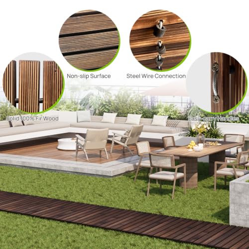 12FT Wooden Garden Parhway Walkway 25" W Oversize Outdoor Roll Out DecorativePatio Path Pavers Flooring Non (Carbonized / 12FT-Straight)