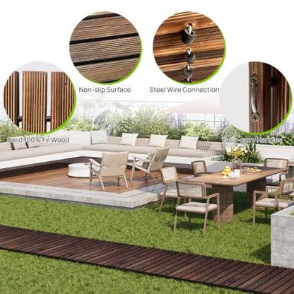 12FT Wooden Garden Parhway Walkway 25" W Oversize Outdoor Roll Out DecorativePatio Path Pavers Flooring Non (Carbonized / 12FT-Straight)