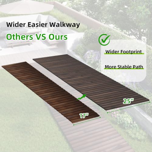 12FT Wooden Garden Parhway Walkway 25" W Oversize Outdoor Roll Out DecorativePatio Path Pavers Flooring Non (Carbonized / 12FT-Straight)