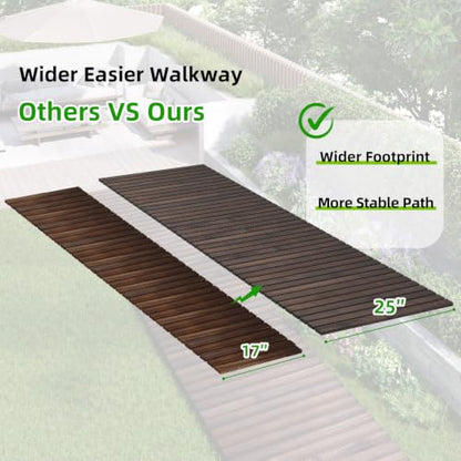 12FT Wooden Garden Parhway Walkway 25" W Oversize Outdoor Roll Out DecorativePatio Path Pavers Flooring Non (Carbonized / 12FT-Straight)