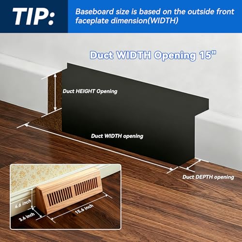 Red Oak Baseboard Wooden Register 15 Inch Supply Floor Vent Baseboard for Home Floor Diffuser Pre Finished