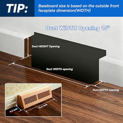 Red Oak Baseboard Wooden Register 15 Inch Supply Floor Vent Baseboard for Home Floor Diffuser Pre Finished
