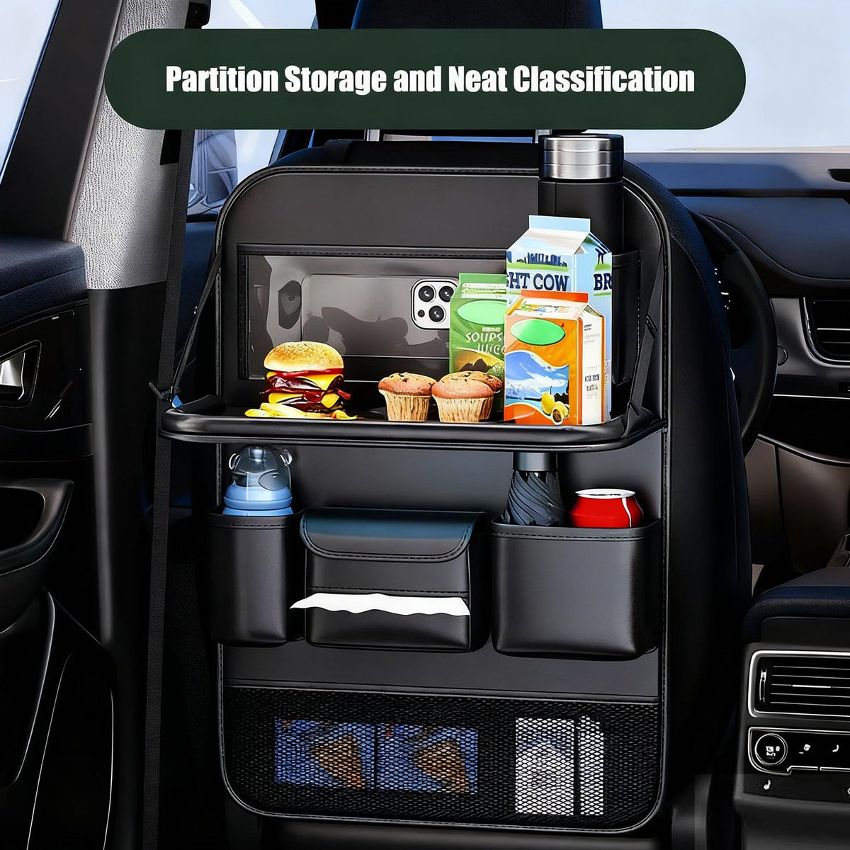 2 Pack Automotive Seat Back Organizers (Black 2-piece set)