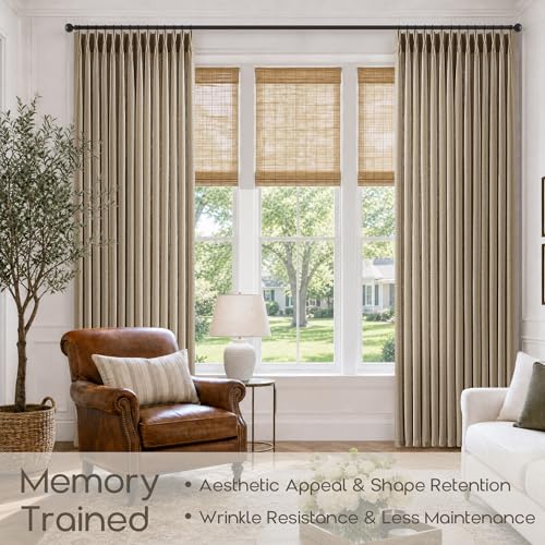 96 Inch Pinch Pleated Semi Sheer Linen Blend Curtains 2 Panels Dark Flax (Dark Flax / 40"W x 96"L (Pack of 2))