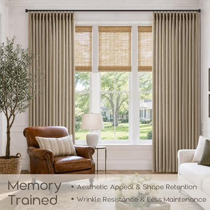 96 Inch Pinch Pleated Semi Sheer Linen Blend Curtains 2 Panels Dark Flax (Dark Flax / 40"W x 96"L (Pack of 2))