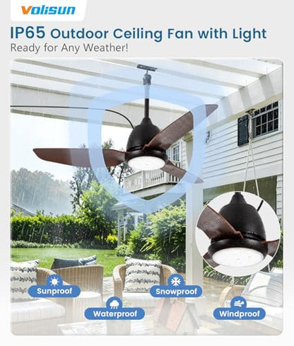 Outdoor Ceiling Fans with Light for Patios (Brown)