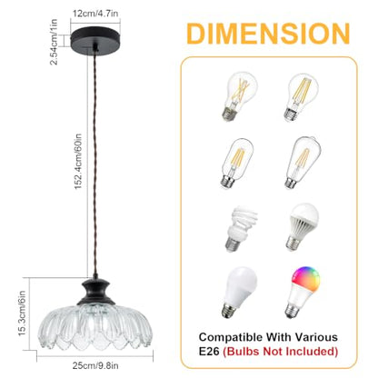 Pendant Light with Clear Flower Patterned Glass