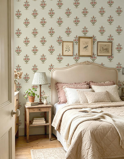 Vintage Floral Wallpaper Cottage Peel and Stick Wallpaper Retro Pink Flower Contact Paper for Cabinets Drawers Farmhouse Removable Self (Beige and Pink / 17.3" x 78.7")