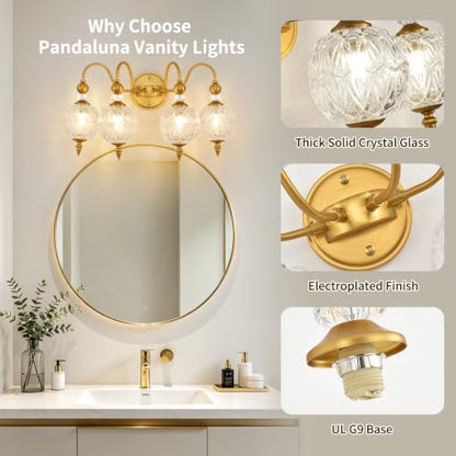 Vintage 4 Light Bathroom Vanity Light Over Mirror (Antique Gold & Clear / 4-Light)