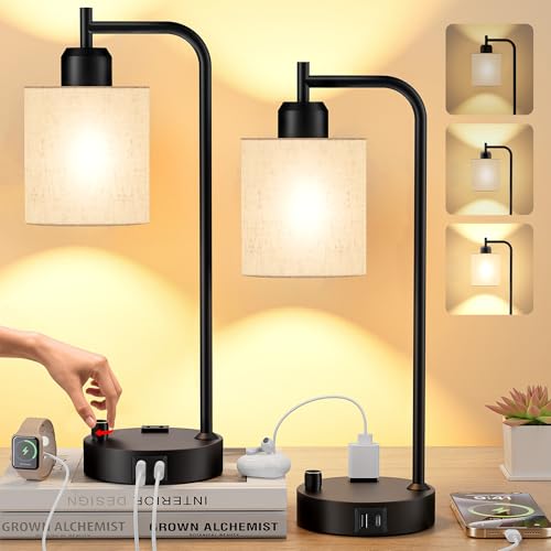 Industrial Table Lamps with Linen Shade
