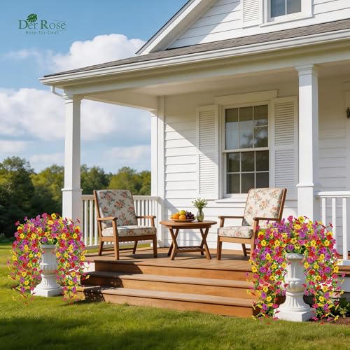 UV Resistant Artificial Hanging Flowers for Outdoors (Colorful)