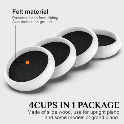 Piano Caster Cups (White / 8 Pack)