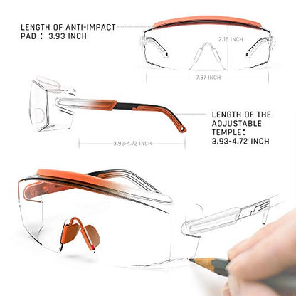 Anti fog Safety Glasses Over Glasses (Orange)