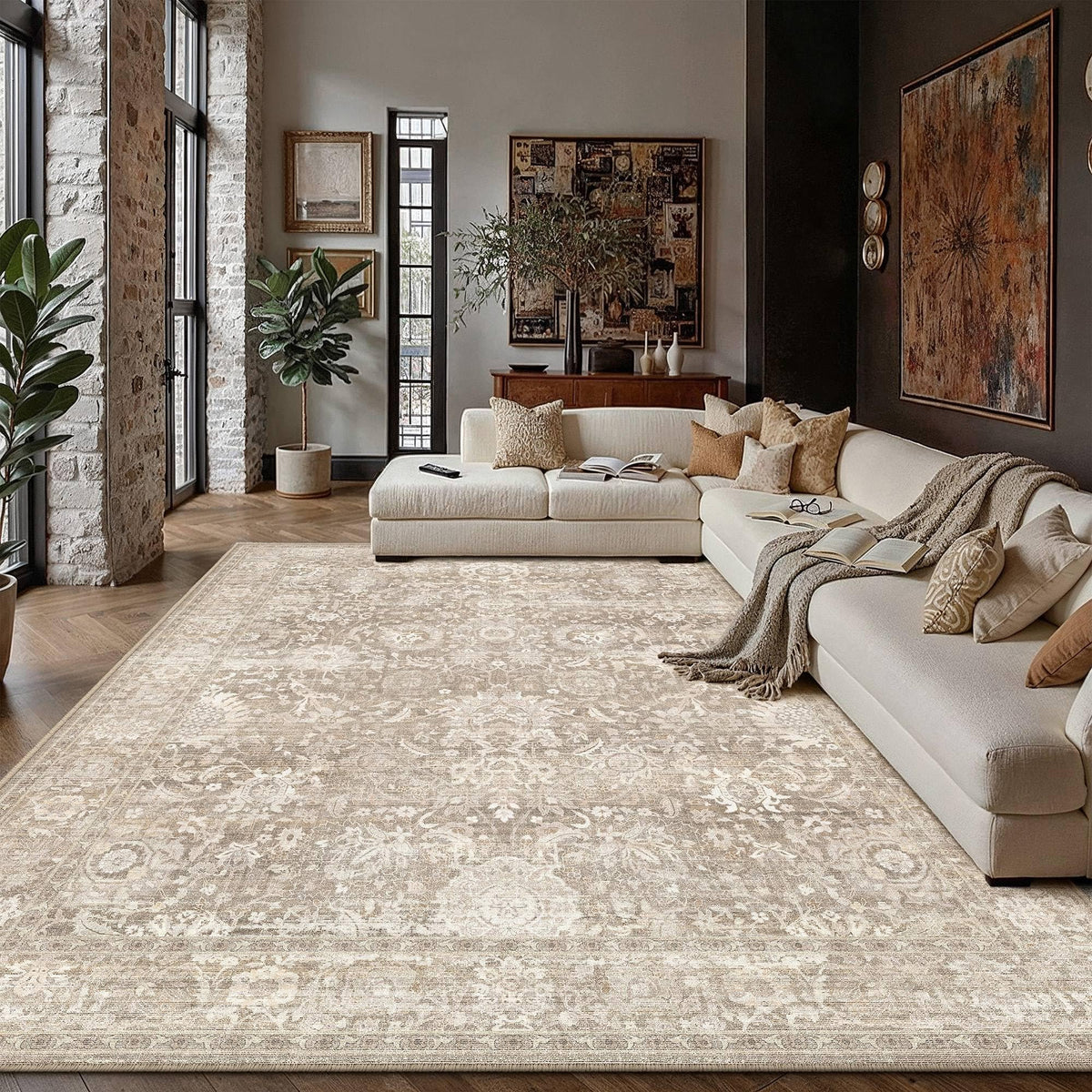 Area Rugs 10x12 Beige Vintage Rug for Living Room (Retro | Beige / 10' x 14' (Rectangular))