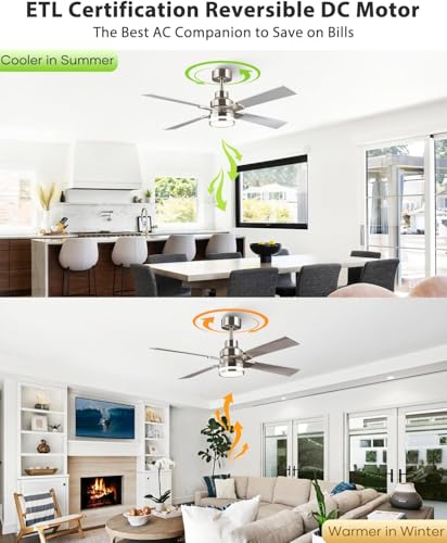 52 Inch Nickel Ceiling Fans with Lights and Remote