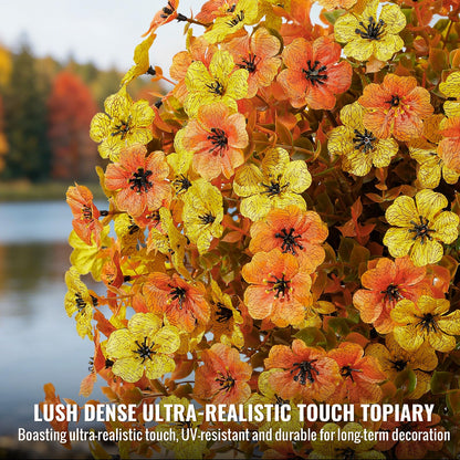 4Pcs 20" UV Resistant Artificial Fall Ball Flowers for Outdoors (Orange Yellow)