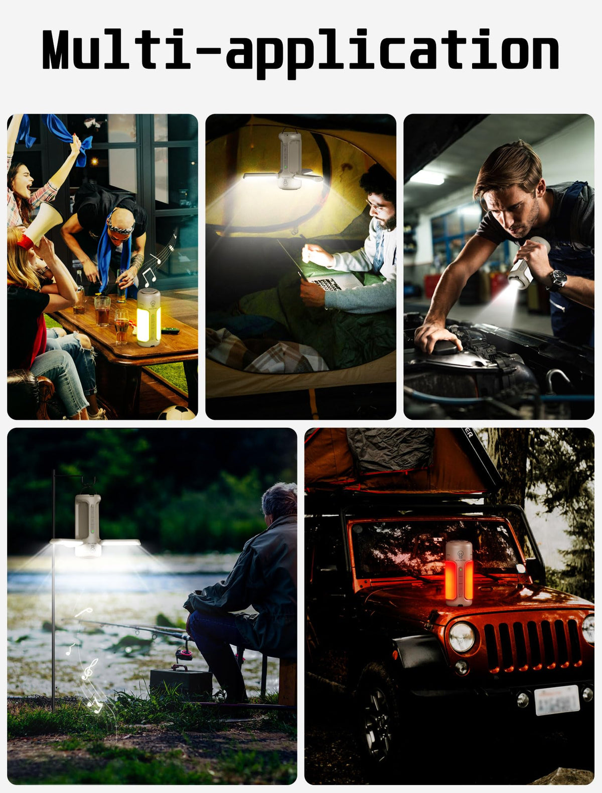4 in 1 Rechargeable Camping Lantern with Bluetooth Speaker