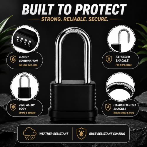 2 Pack 4.13 Inch Long Shackle Combination Lock