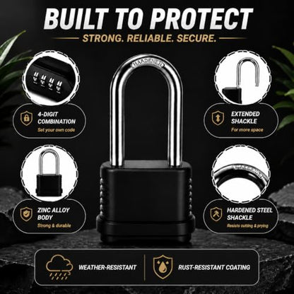 2 Pack 4.13 Inch Long Shackle Combination Lock