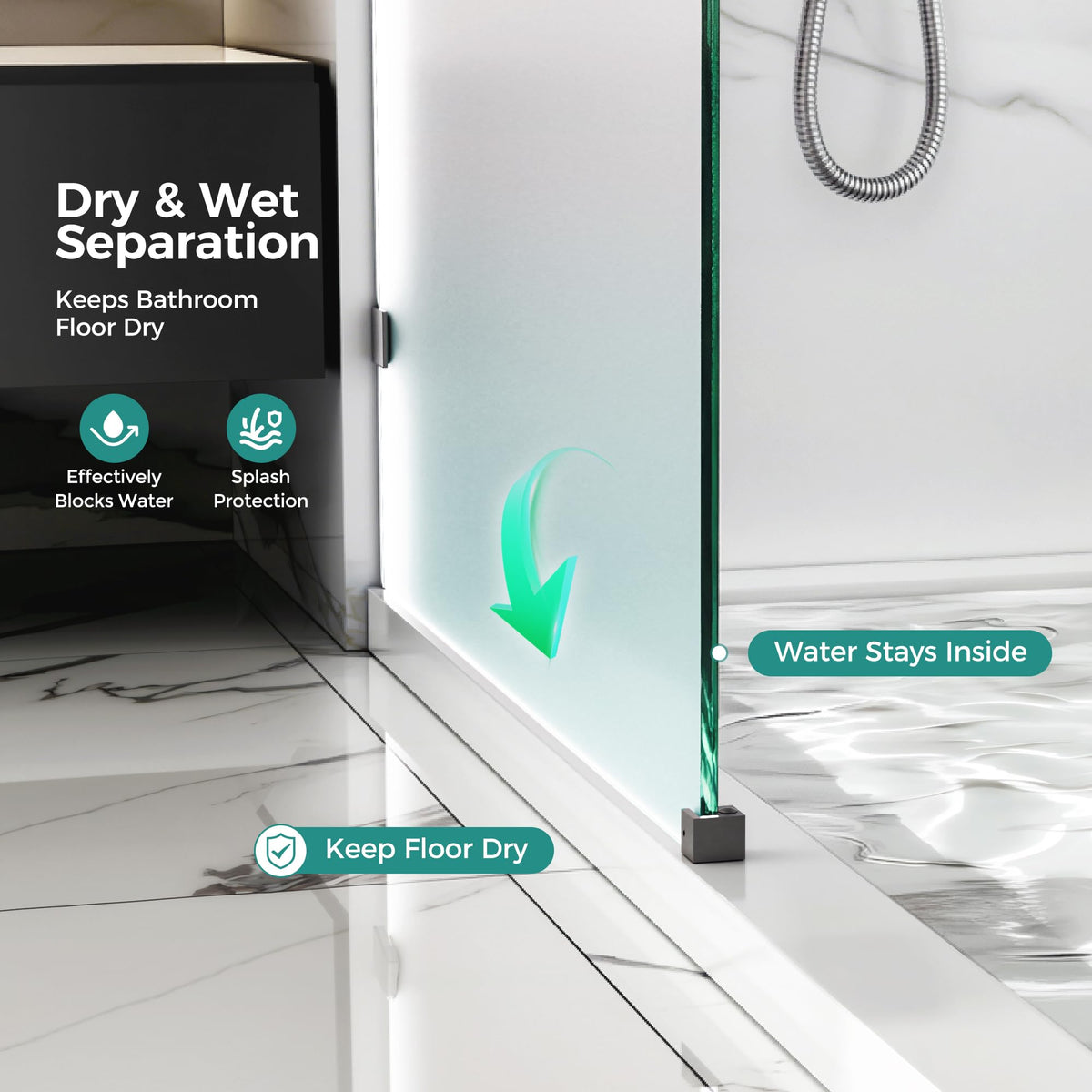 Shower Glass Panel Fixed (Matte Black - Frosted / 32"W x 76"H - 10mm)