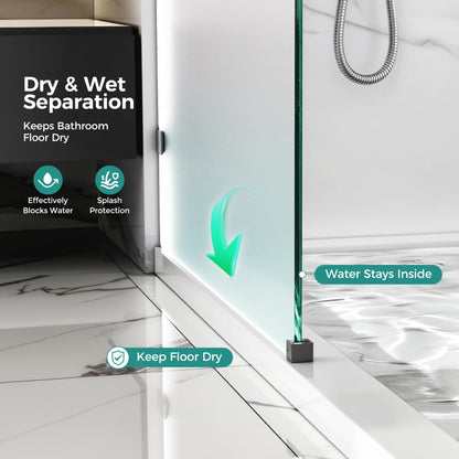 Shower Glass Panel Fixed (Matte Black - Frosted / 32"W x 76"H - 10mm)