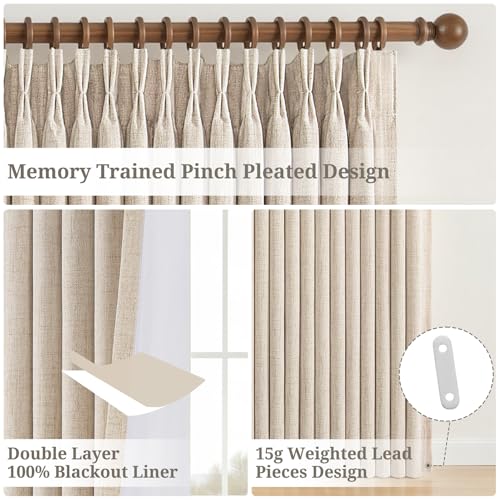 Extra Long 108 Inch Blackout Curtains Pinch Pleated for Living (Natural / 50"W x 108"L (Pack of 2))