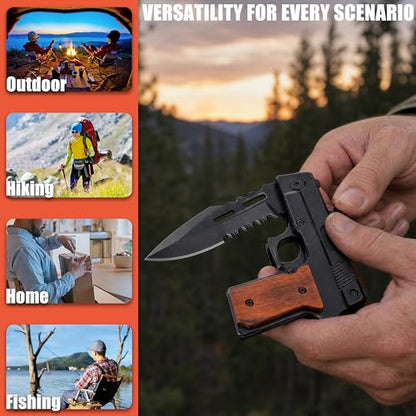 2 Pcs Multi Functional Pocket Tool Gift Set with Classic Wood & Textured Handle