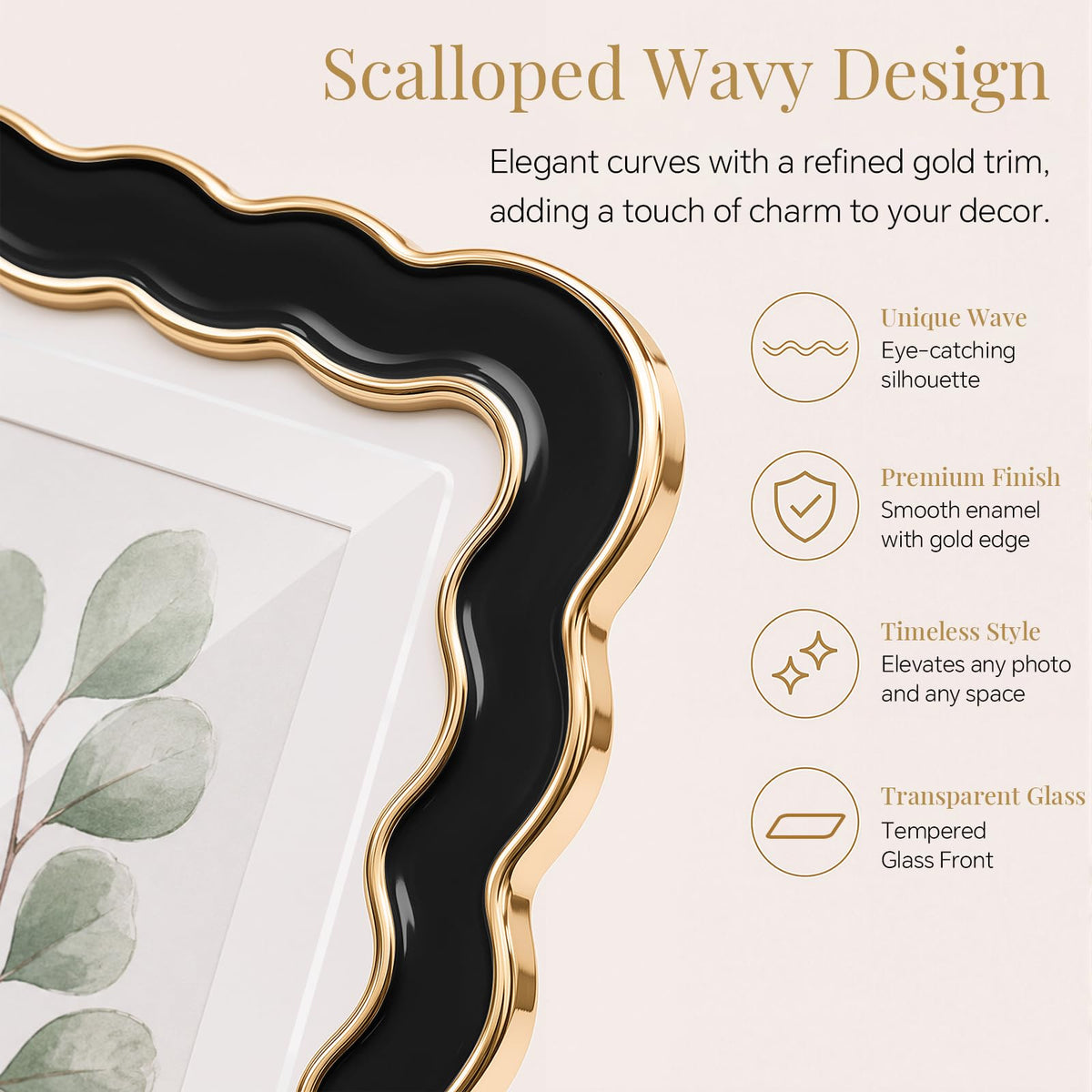 8x10 Scalloped Wavy Metal Picture Frame (Ink Matte Black / 8x10)