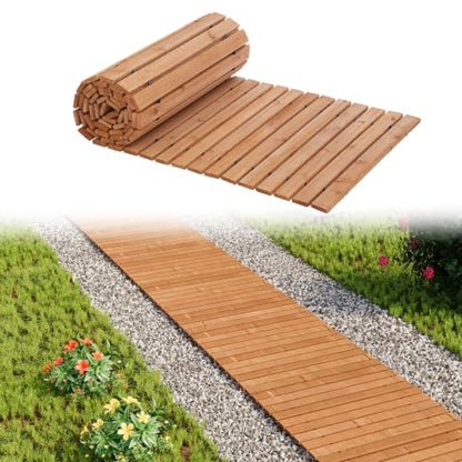 25" W Oversize Wooden Garden Parhway Walkway Outdoor Roll Out Decorative Garden Walkway Non