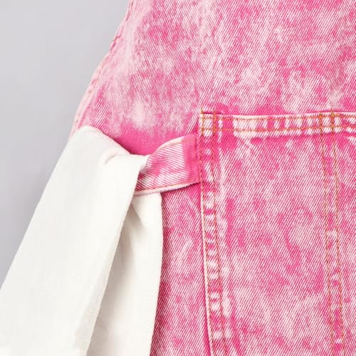 Denim Apron with Pockets and Adjustable Cross Straps for Hair Stylist Salon Nail Tech Barber Women Jean Aprons (Pink)