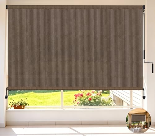 Cordless Sun Shades Outdoor Patio Roller Up Blinds for Porch 72" W x 72" H (Mocha / 72"W x 72"H)