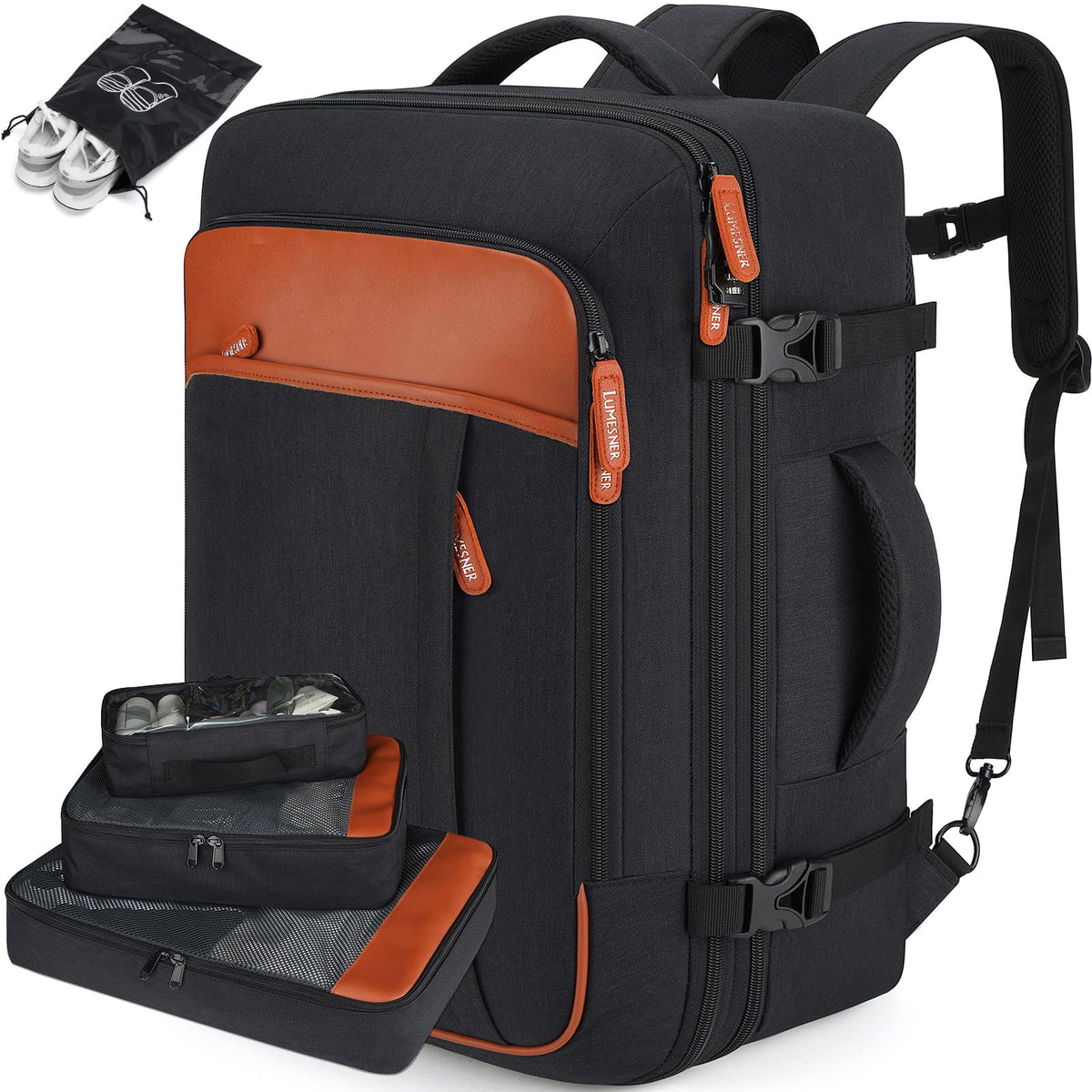 40L Expandable Travel Backpack (Black / 20 inches)