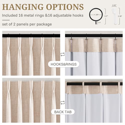Pinch Pleated Blackout Linen Drapes 96 Inches Long 2 Panels (Linen / 50"W x 96"L (Pack of 2))