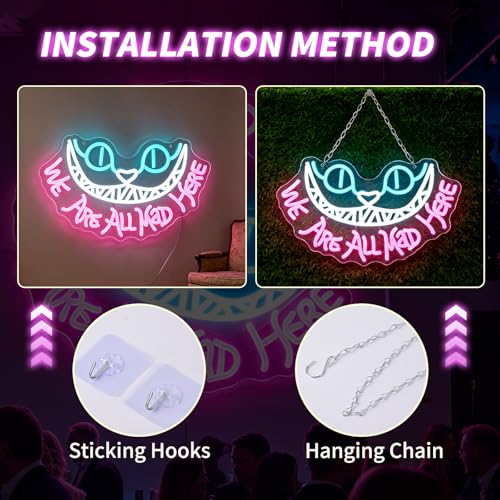 Cheshire Cat Neon Sign for Wall Decor Alice In Wonderland Neon Light We're All Mad Here LED Sings for Bedroom Man Cave Party Bar Background Decoration Birthday Gifts