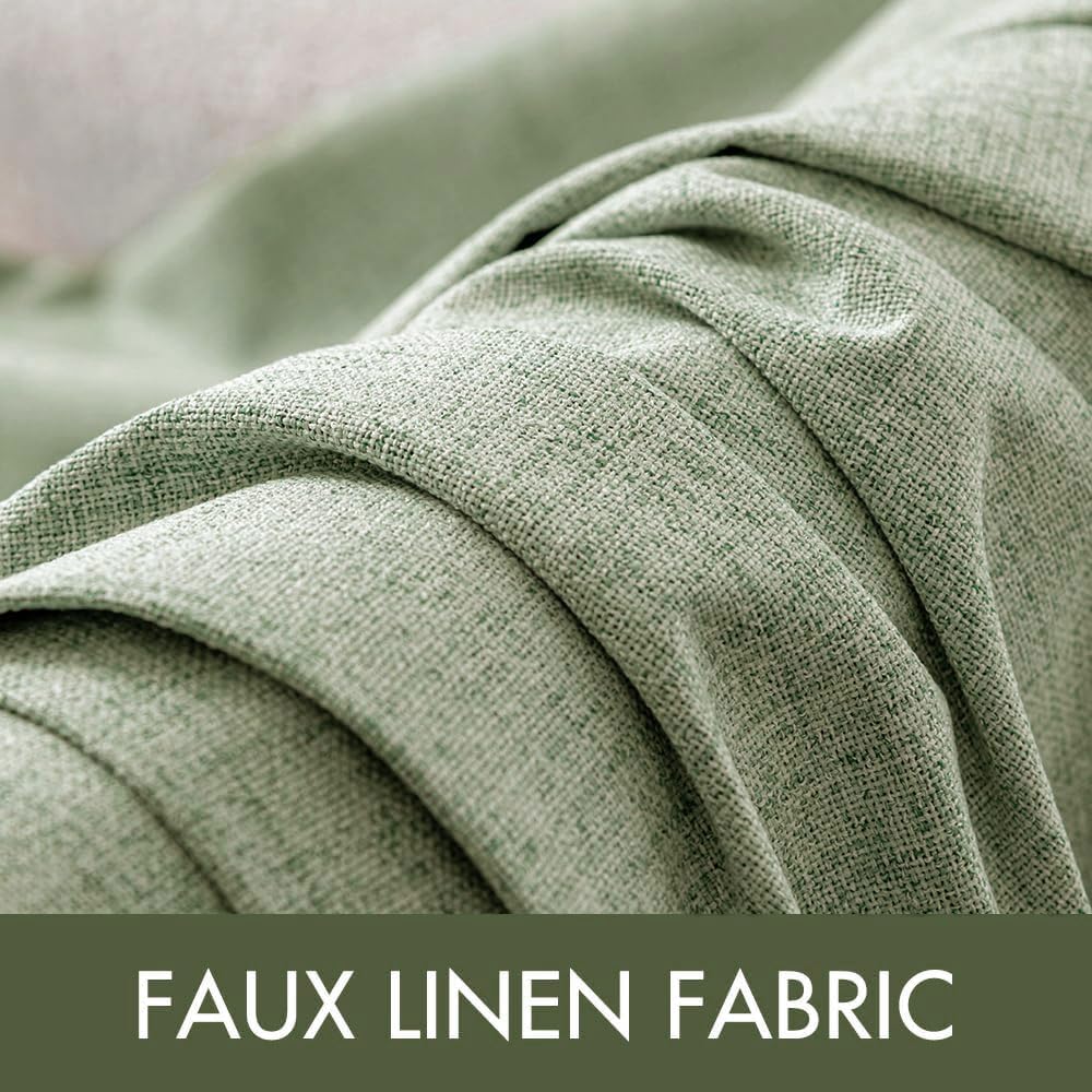 100% Blackout Linen Curtains for Bedroom 52x45 Inches Sage Green (Sage Green / 52"W x 45"L (Pack of 2))