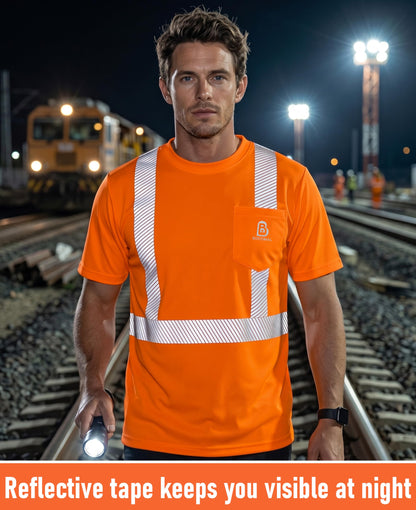 Non FR Men's High Visibility Shirts Reflective ANSI 107 Class 2 (XX-Large / Orange-short Sleeve Class 2)