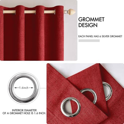 100% Blackout Linen Curtains for Bedroom 42x90 Inches Red (Red / 42"W x 90"L (Pack of 2))