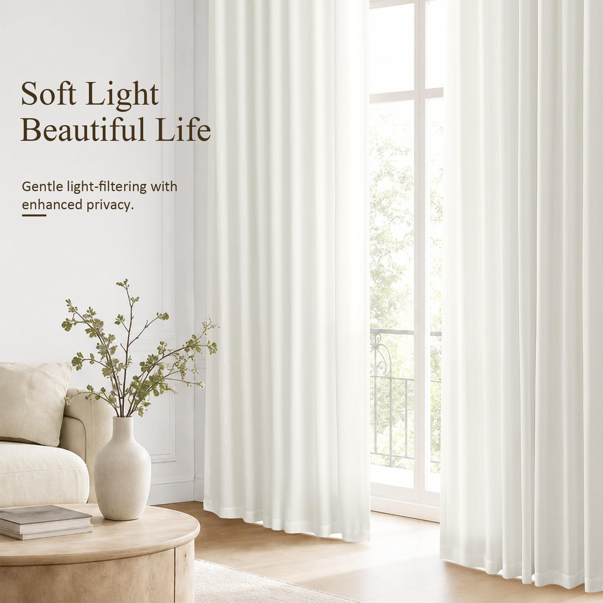 Ivory Linen Curtains 120 Inches Long 2 Panels for Living Room (Ivory / 50"W x 120"L (Pack of 2))