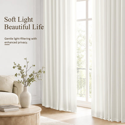 Ivory Linen Curtains 120 Inches Long 2 Panels for Living Room (Ivory / 50"W x 120"L (Pack of 2))