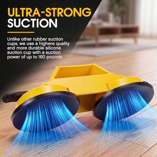 Floor Gap Fixer Tool Heavy Duty 45°Striking Surface Floor Gap Repair Tool Kit Iron Reinforced Suction Cup with Hammer Gloves and Sticky Pads for for Closing Gaps (Yellow)