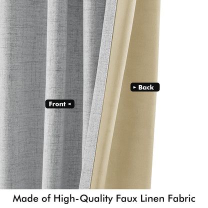 100% Blackout Linen Curtains for Bedroom 42 x 63 Inch Grey 2 Panels (Grey / 42"W x 63"L (Pack of 2))