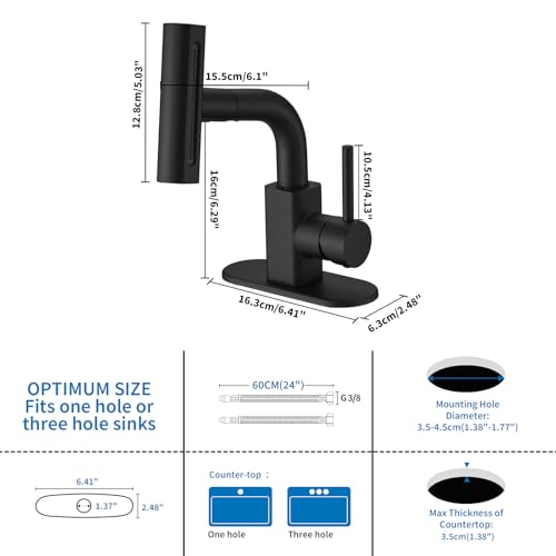Matte Black Bathroom Faucets with 4 Mode Pull Down Sprayer (Black)