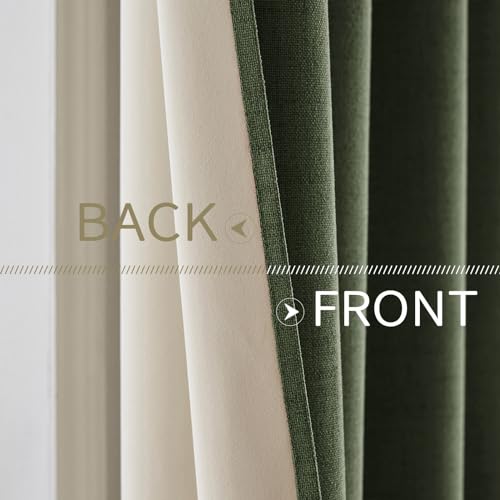 100% Blackout Linen Curtains for Bedroom 42x63 Inches Olive Green (Olive Green / 42"W x 63"L (Pack of 2))
