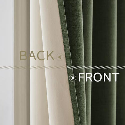 100% Blackout Linen Curtains for Bedroom 42x63 Inches Olive Green (Olive Green / 42"W x 63"L (Pack of 2))