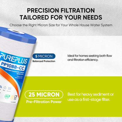 25 Micron 10"x4.5" Whole House Sediment and Carbon Filter (3 Count (Pack of 1))